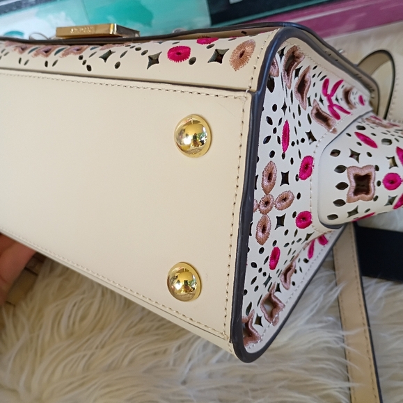 Zac Posen Pink Mosaic Floral Ivory Soft Top Handle Eartha Leather Satchel - Picture 10 of 15